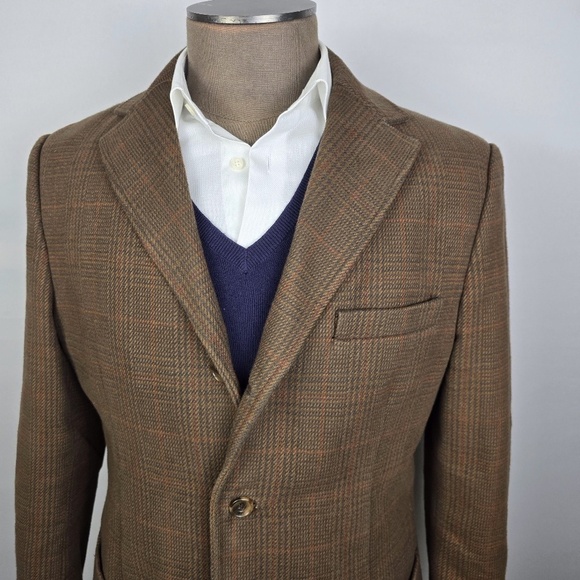 EDDIE BAUER- Sports Coat Mens M Soft Houndstooth Plaid Brown Jacket+ Measurement - Picture 2 of 13